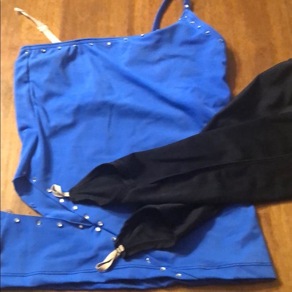 Blue one shoulder dance top with arm sleeves - Picture 1 of 1